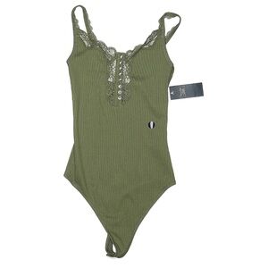 NWT Abercrombie Green Lace Trim Bodysuit